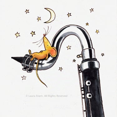 "Nocturne" Greetings card and notebook design in watercolour, pen and ink by Laura Fearn.