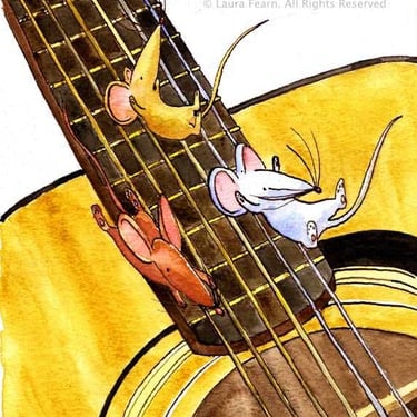 "Sliding Scale" Greetings card and notebook design in watercolour, pen and ink by Laura Fearn.