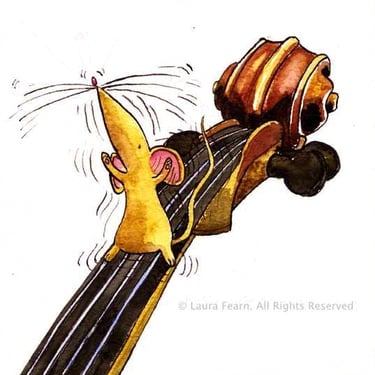 "Vibrato" Greetings card and notebook design in watercolour, pen and ink by Laura Fearn.
