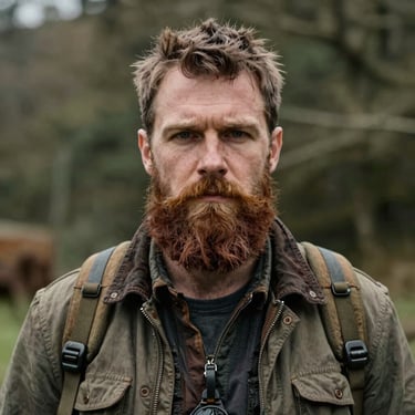 A serene shot of a lone traveler gazing over a misty valley at sunrise.
