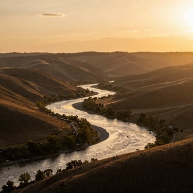 A serene landscape shot with soft cinematic lighting, showcasing a winding path.