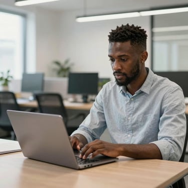 man sitting with a laptop in the office