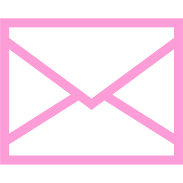 Pink outline of an email envelope icon, symbolizing contact, messages, or communication.