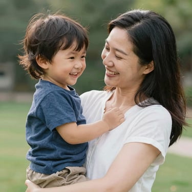 A smiling woman holding a reusable ply tote bag outdoors surrounded by greenery.