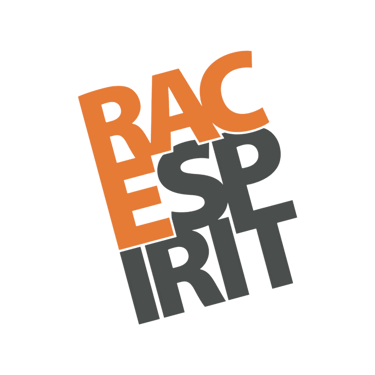 Orange and charcoal gray Race Spirit brand logo with stacked, stylized typography on a white background.
