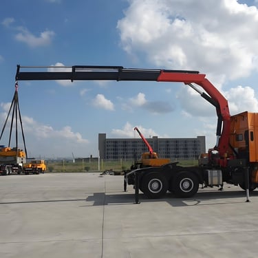 Folding Boom Truck Mounted Crane being lifted and tested
