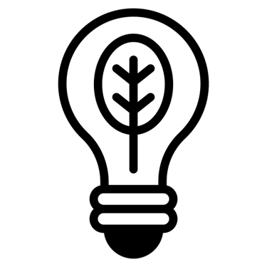 a line drawing of a lightbulb with a leaf in the middle.