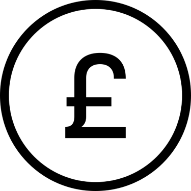 a line drawing of a gbp sign in a black circle.