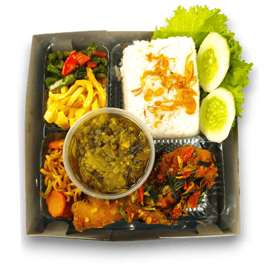nasi putih ayam cabe garam sambal hijau