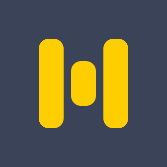 a yellow and blue logo with the letter h on it