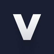 a white v letter v on a dark blue background