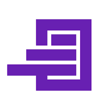 a purple and white logo with a purple and white background