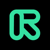a green and white logo with the letter r