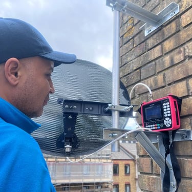 Sky dish installation using satellite meter