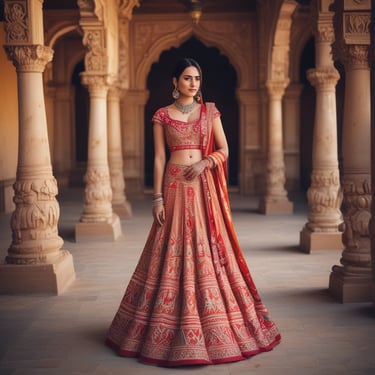 A mannequin is dressed in a light blue embroidered kurta with white floral patterns, paired with a matching blue dupatta. The mannequin is displayed in a clothing store with a red and white interior. Various fabrics and garments are visible in the background.