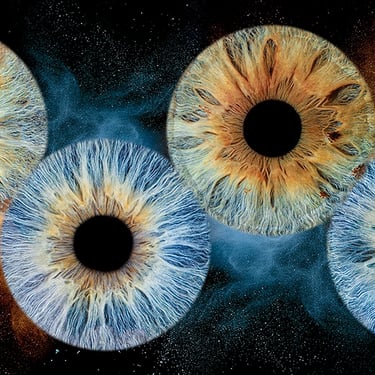 magnifique oeuvre d'art de 4 iris avec effet galaxie