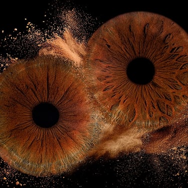 tableau de 2 iris bruns en fusion avec éclat or