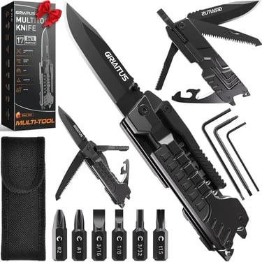 GIRIAITUS Navaja Multiusos 17 En 1, Herramientas Multiusos Cuchillo con Palillos para Encender Fuego