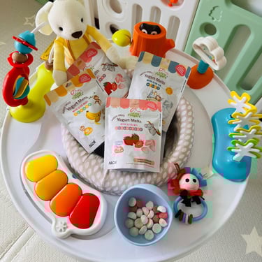 a table with snacks and toys