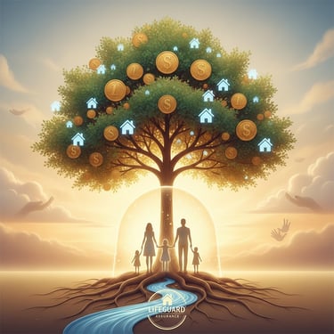 a family tree with coins and coins in the background