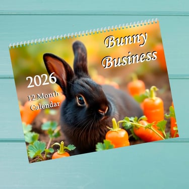 a rabbit themed calendar with a bunny on the cover