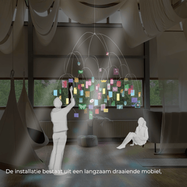 Bewegen met rouw; een kunstinstallatie die met elke toevoeging anders beweegt