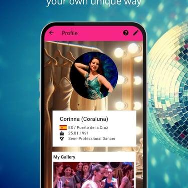 a screenshot of the Dance Unites app that shows the profile of a user and highlights the feature to share your dance journey