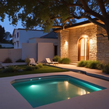 A serene poolside view with a relaxing atmosphere.