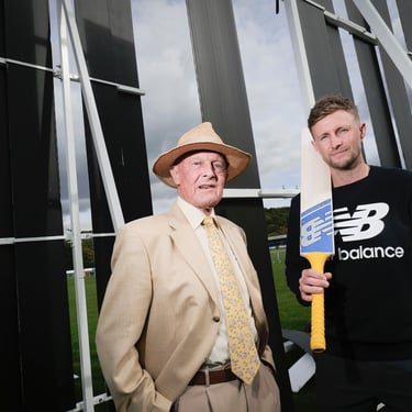 Cricketers Geoffrey Boycott and Joe Root, Sheffield, UK, September 2025. Shot for the Daily Telegraph