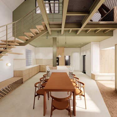 Visuel 3d, Architecture intérieur, mezzanine, passerelle, couleur