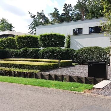 strakke villatuin met groene massieven