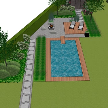 3D ontwerp tuin met zwembad