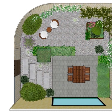 3D ontwerp stadstuin, bovenaanzicht