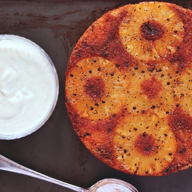 Spiced Pineapple Cake with Cashew Cream (Dairy & Gluten Free)