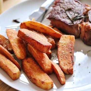 Twice Fried Chips with Rosemary Salt with steak