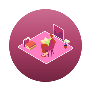 a person sitting in a chair with a book and a book