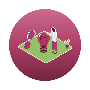 a person standing in a field with a light bulb