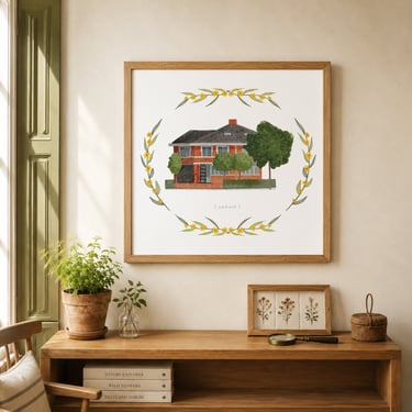 Retrato ilustrado personalizado de casa familiar para o projeto A Sua História