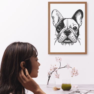Poster decorativo com retrato ilustrado de bulldog francês criado por encomenda