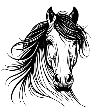 Retrato artístico de cavalo criado por encomenda em estilo ilustrado preto e branco