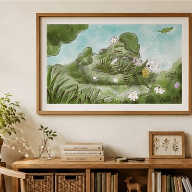 Ilustração personalizada de Shuu apresentada numa moldura de madeira em ambiente infantil naturalista.