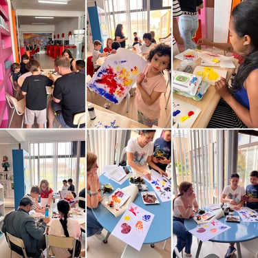 Participantes do workshop Arte Para Todos em Ourém a criar trabalhos inspirados na natureza.