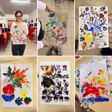 Obras criadas por crianças e adultos durante um workshop artístico em Ourém.