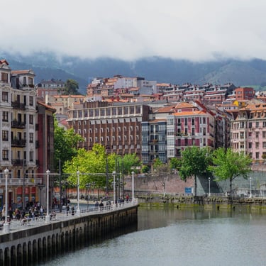 Buildings around River in Bilbao in Spain