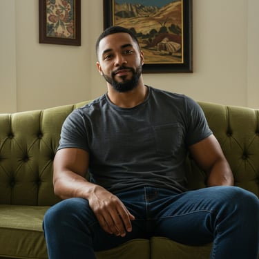 Man sitting on a green couch