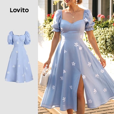 vestido floral manga bufante na lovito shopee