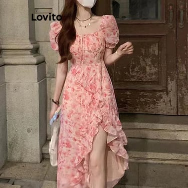 vestido romântico floral delicado feminino na lovito shopee