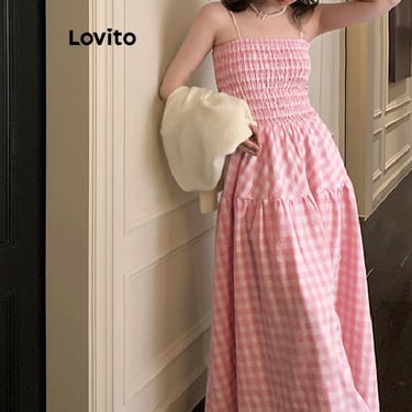 vestido xadrez estilo romântico na lovito shopee