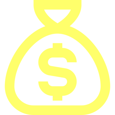 Icône jaune sac d’argent symbolisant un hébergement économique et avantageux.