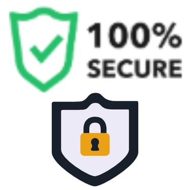 Secure shields with checkmark and locked padlock.